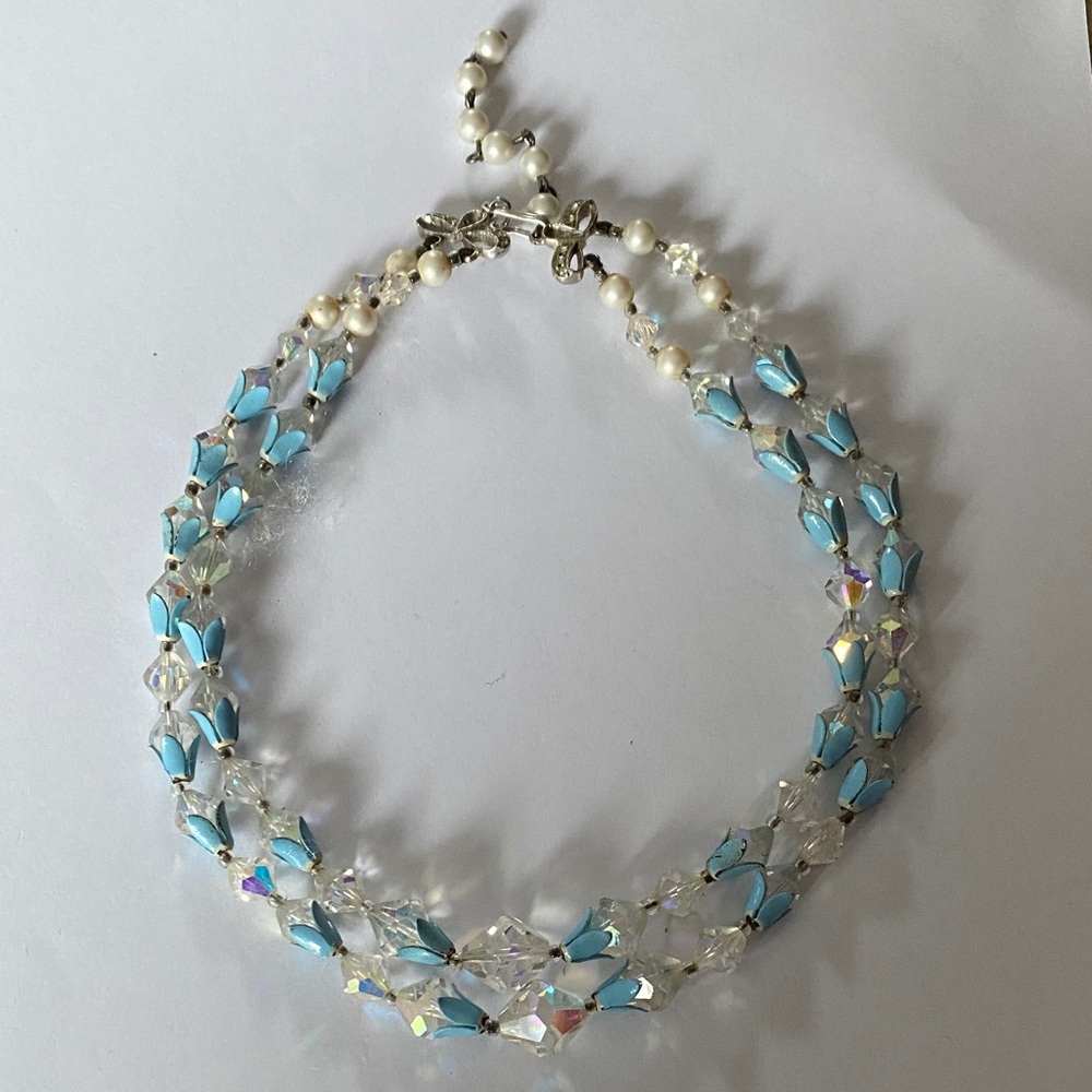 Chic Blue and Silver Beaded Necklace
